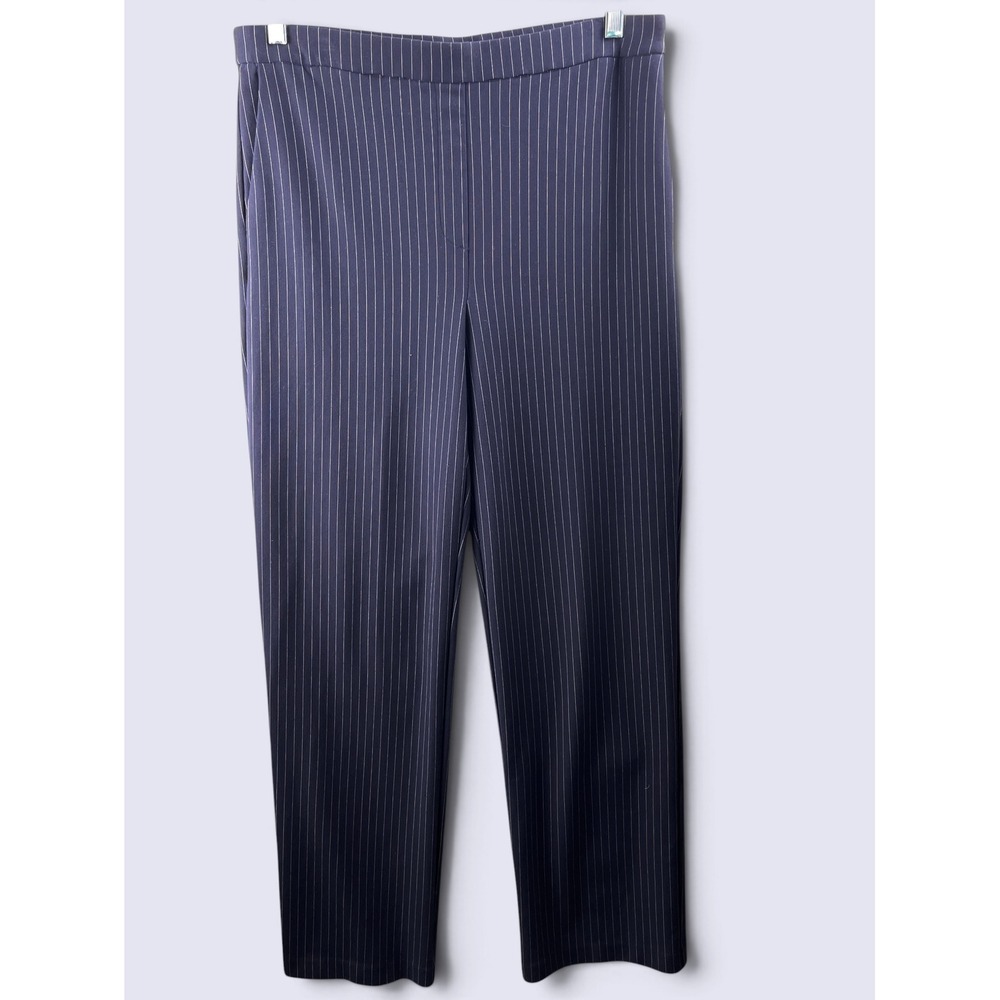 Rachel Zoe Navy Blue Pinstripe Trousers Stretch Pull On Straight Leg 12 Corpcore